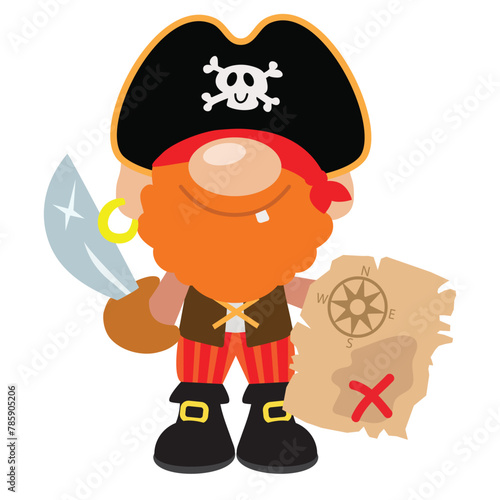 Funny pirate captain  gnome  vector cartoon illustration