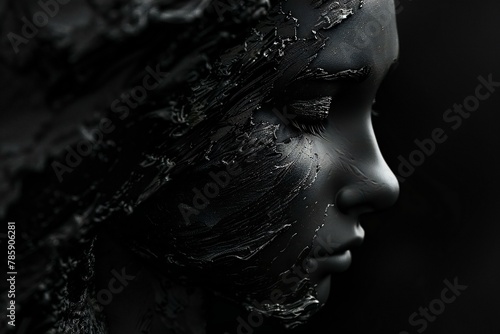 Artistic portrait of a beautiful girl with black paint on her face © Nguyen