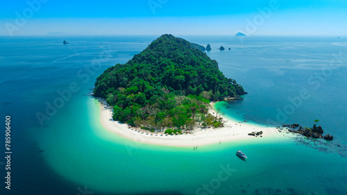 Aerial view of the islands, Andaman Sea, natural clear blue water. Tropical sea, beautiful scenery of the island. The island sali in Myanmar,