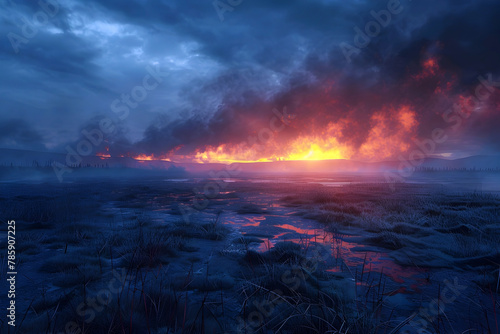 Apocalyptic Dusk:Raging Inferno Engulfs the Turbulent Horizon in a Cinematic Landscape