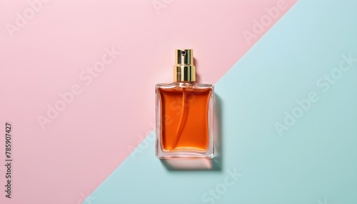 Fragrance bottle on a colorful stylish background. Aesthetic 