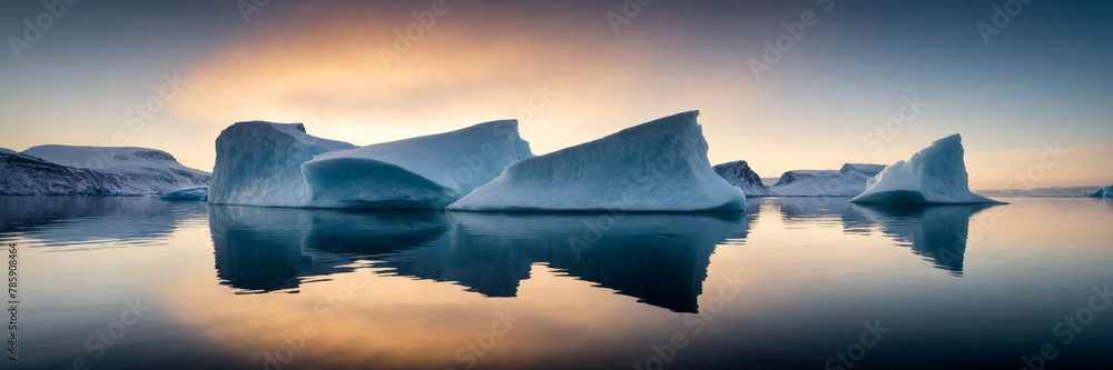Fototapeta premium Ice formations and icebergs in a glacial lagoon