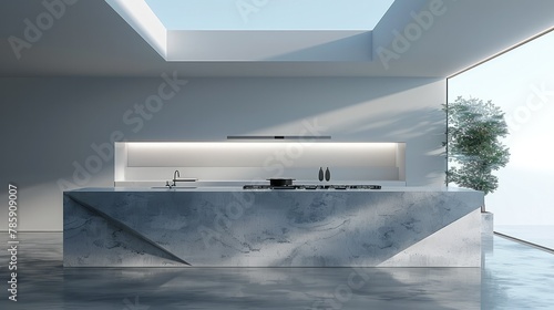 Minimalism, concept kitchen island design, pure white background. Generative AI.