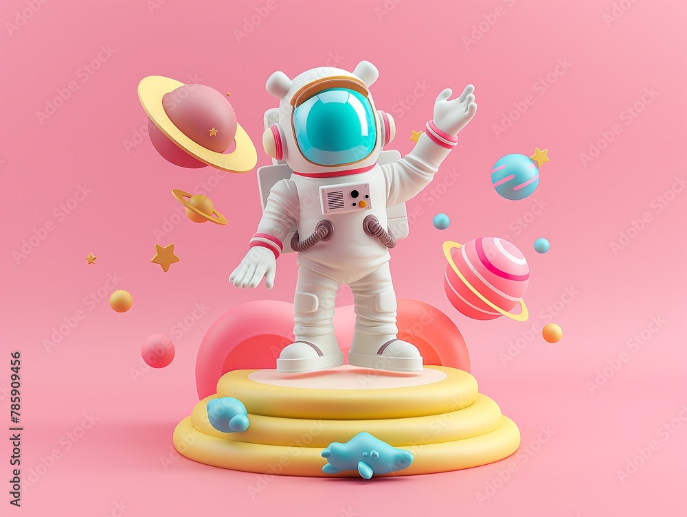 Cartoon Astronaut on Alien Planet with Glowing Orbs Cartoon Astronaut on Alien Planet with Glowing Orbs