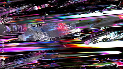 rainbow colored chrome splatter and glitch on a black background