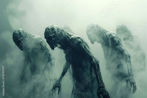 Creepy Undead Creatures Silently Stalking Their Prey Through Misty Fog in 3D Cinematic Render