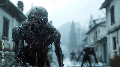 Creepy Undead Creatures Stalking Through Abandoned Town in Cinematic 3D Rendering
