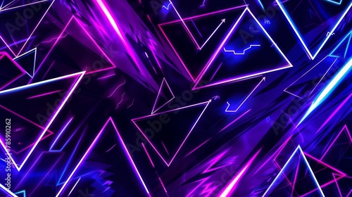 glowing neon triangles and lightning bolts on a dark background © fledermausstudio