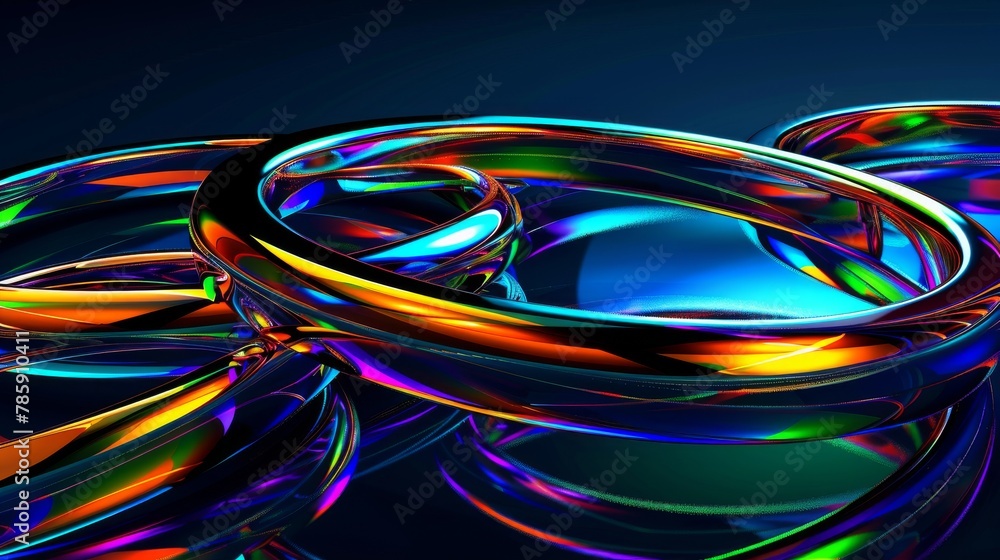 chrome rings in various sizes arranged on a dark blue background