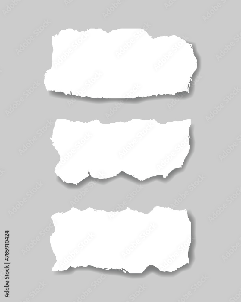 White torn paper fragments set. Paper with ripped edges. Abstract shapes template copy space.