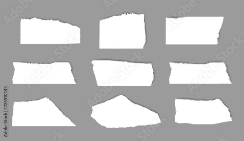 White torn paper sheets set. Ripped edge paper collection. for scrapbooking and crafts. photo