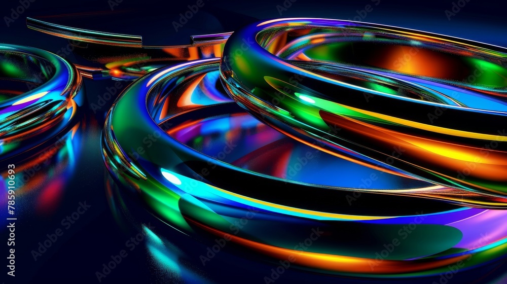 chrome rings in various sizes arranged on a dark blue background