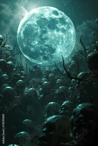 Eerie Moonlit Horde of Creepy Undead Creatures in Isolated Cinematic Fantasy Landscape