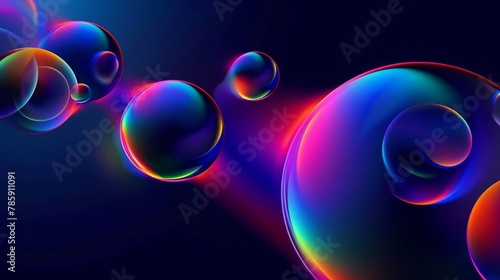 abstract colorful bubbles floating on a dark blue background