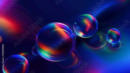 abstract colorful bubbles floating on a dark blue background