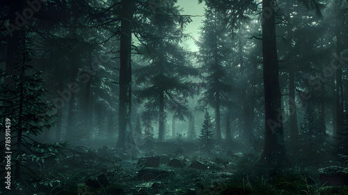 Enchanting Primeval Forest Bathed in Moody,Ethereal Light © lertsakwiman