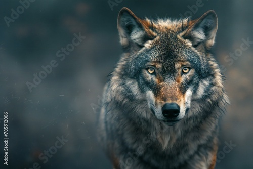 Portrait of a wolf in the forest on a dark background