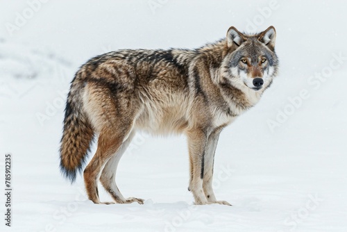 Grey wolf (Canis lupus) standing in the snow © Nguyen