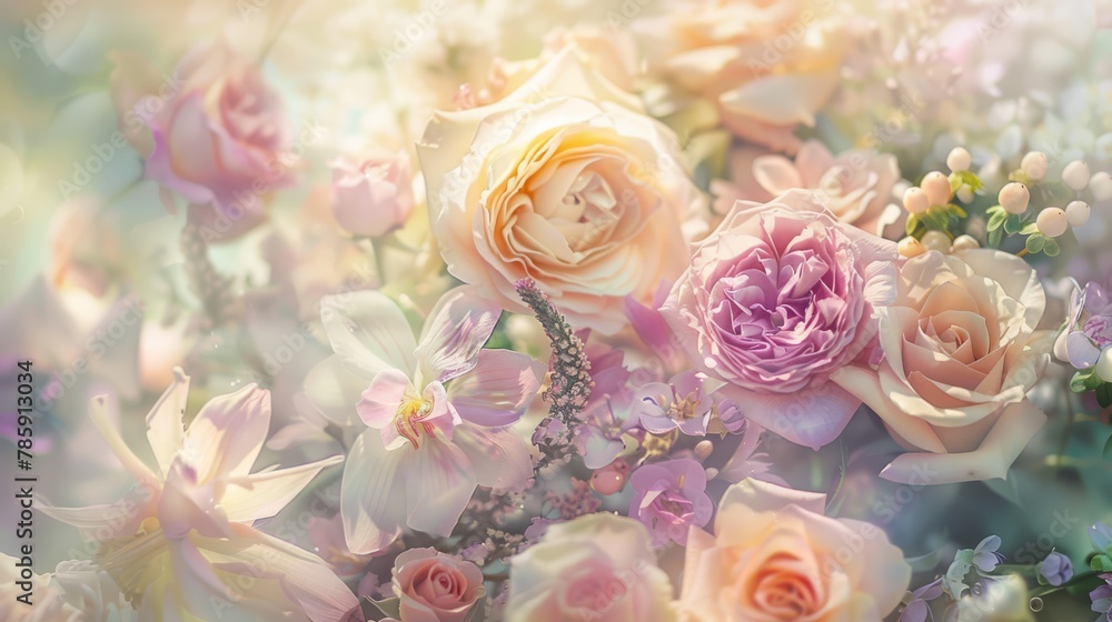 Soft-hued roses bouquet with a dreamy bokeh effect. Soft-hued roses bouquet with a dreamy bokeh effect.