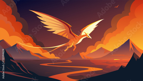 A graceful winged creature that glides effortlessly above the lava rivers its wings fluttering in the hot winds. Its body is slender and