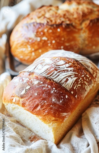 Freshly Baked Artisan Bread Loaves With Golden Crusts and Flour Dusting