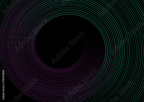 Green and violet minimal round lines abstract tech background. Vector geometric digital art design