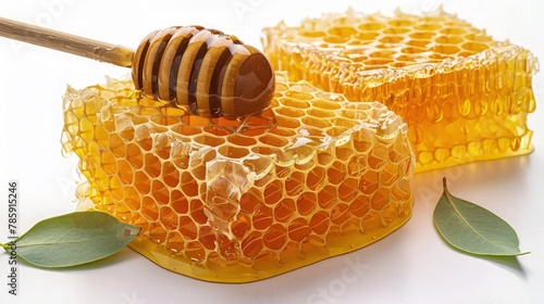 honey and honeycomb isolated on white background 