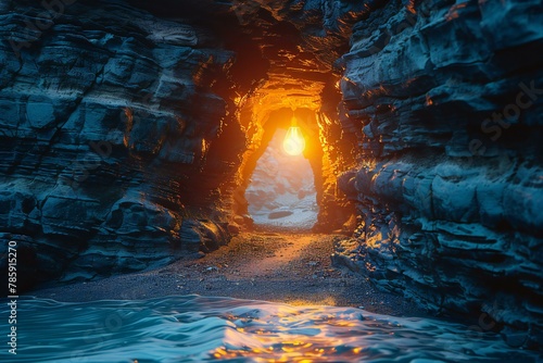 Sunset in a cave,   rendering,  illustration #785915270