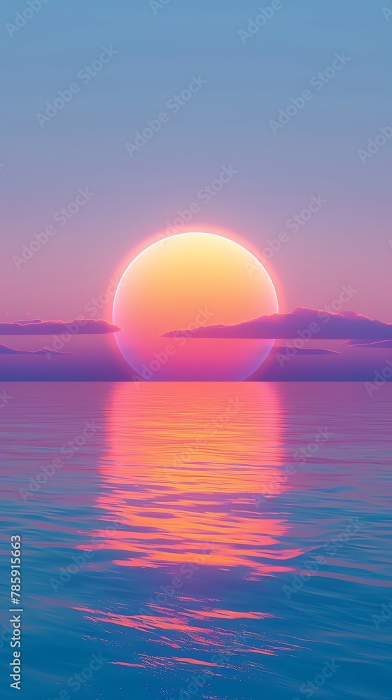 Minimalist line art of a sunset, simple horizon, clean strokes, serene colors, screen print style, tranquility embodied, 