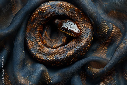Snake on a black background, rendering, illustration