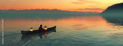 Aquatic Serenity: Canoeing at Dusk © Manuel