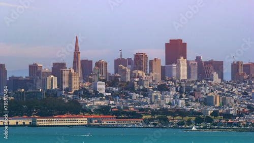 San Francisco downtown view from the harbour in evening