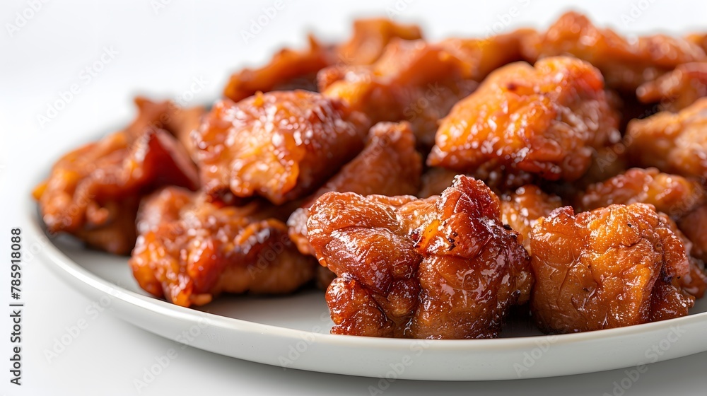  Thai crispy pork belly, golden and crunchy, focused against a stark white backdrop.