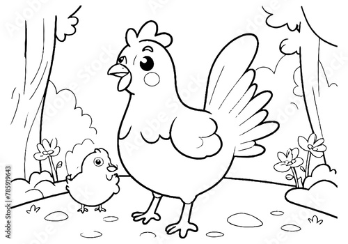 Coloring page of little chicken for kids coloring book