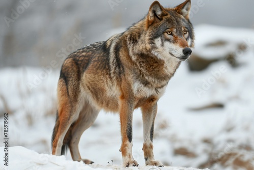 Lone wolf (Canis lupus) in winter forest