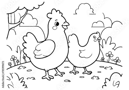 Coloring page of little chicken for kids coloring book