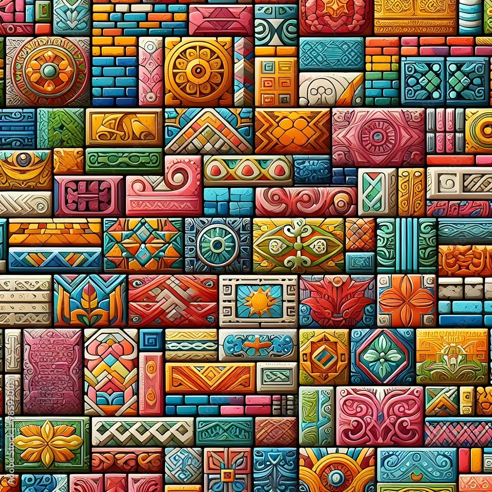 Colorful Brick Walls, Repeated Patterns. Generative AI Colorful Brick Walls, Repeated Patterns. Generative AI
