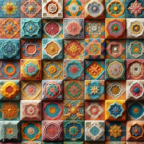 Colorful Brick Walls, Repeated Patterns. Generative AI © slowlife kim