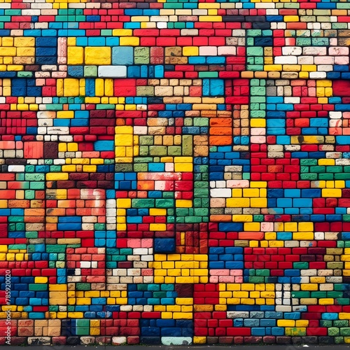 Colorful Brick Walls  Repeated Patterns. Generative AI