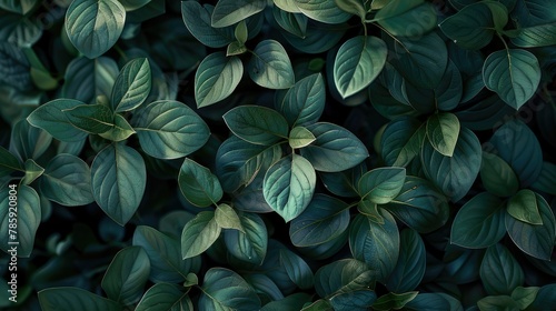 Dark green leaves, vines, overlapping, covering entire frame, beautiful, natural, black background. Generative AI.