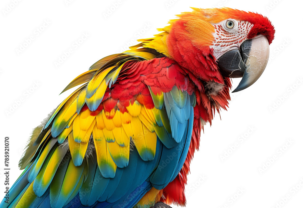 Fototapeta premium Colorful macaw parrot with vibrant feathers isolated on transparent background