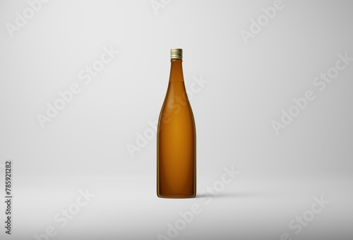 日本酒　ラベル無し　モックアップ　3Dレンダリング　リアル　茶色　白背景
