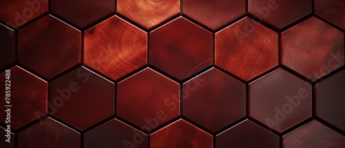 Luxurious hexagonal skin texture improvement, flat, elegant dark mahogany background,