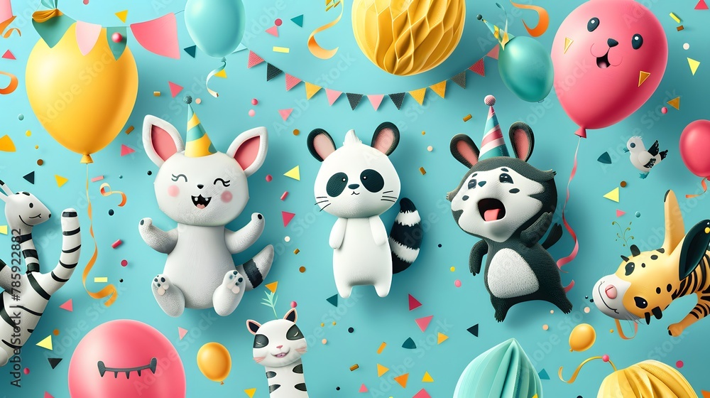 Naklejka premium Colorful Animal Party Celebration