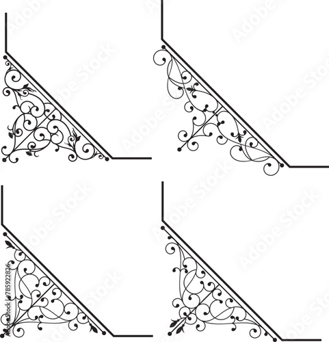 Wrought iron corner ornaments. A set of exquisite and very clean wrought iron ornamental designs, vector series, vinyl and laser ready. 
