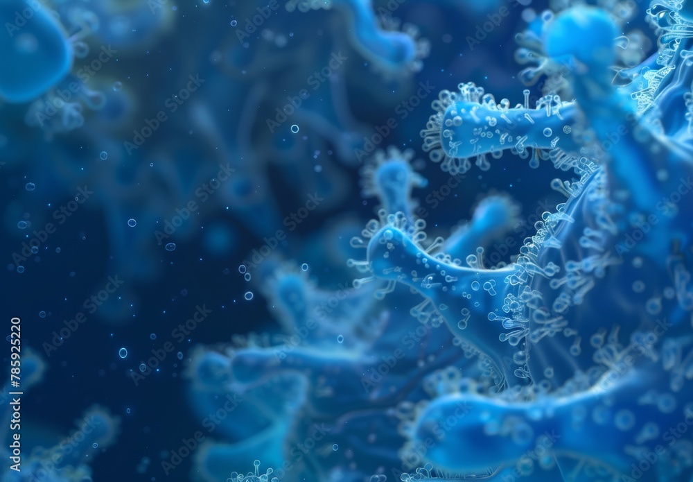 close up of 3d microscopic blue bacteria close up of 3d microscopic blue bacteria
