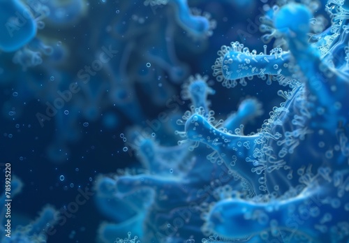 close up of 3d microscopic blue bacteria