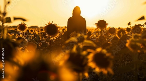 Sunflower Field Sunset Silhouette - Macro Photography