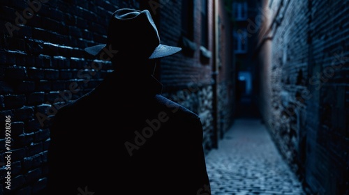 Shadowy Figure with Fedora Hat in Intriguing Alley AI Generated