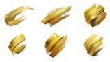 Set of realistic gold texture rough brush strokes isolated on transparent background